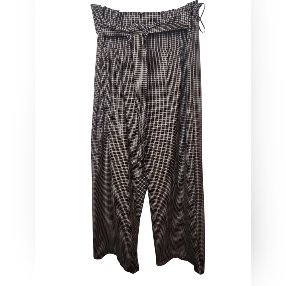 Zara Woman Women's Brown/Cream Check Pattern Wide Leg Dress Pants Size S